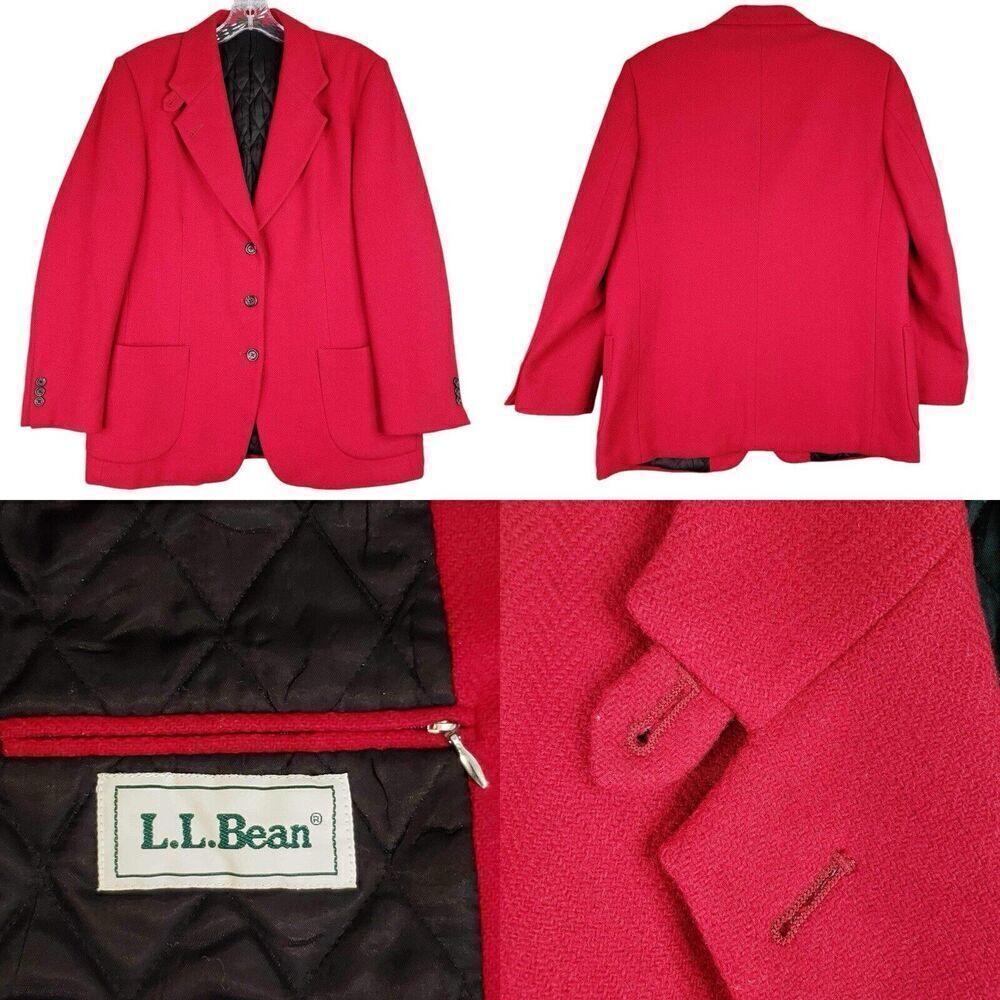 LL Bean Women's Wool Blend 3 Button Blazer Red Size 10 P Petite Holiday Jacket